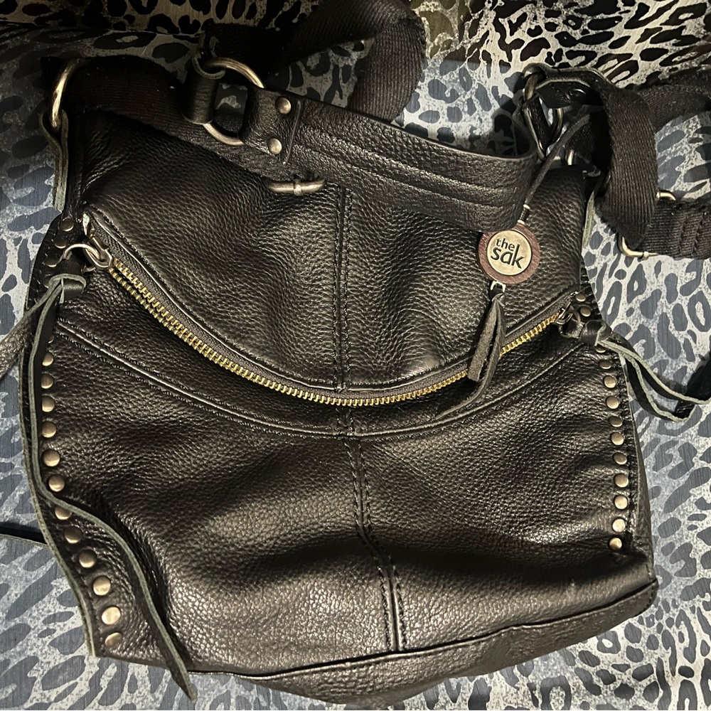 The Sak Black Leather Hobo Bag with Stud Accents
